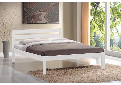 4ft6 Double Eko. White wood bed frame with low foot end 1